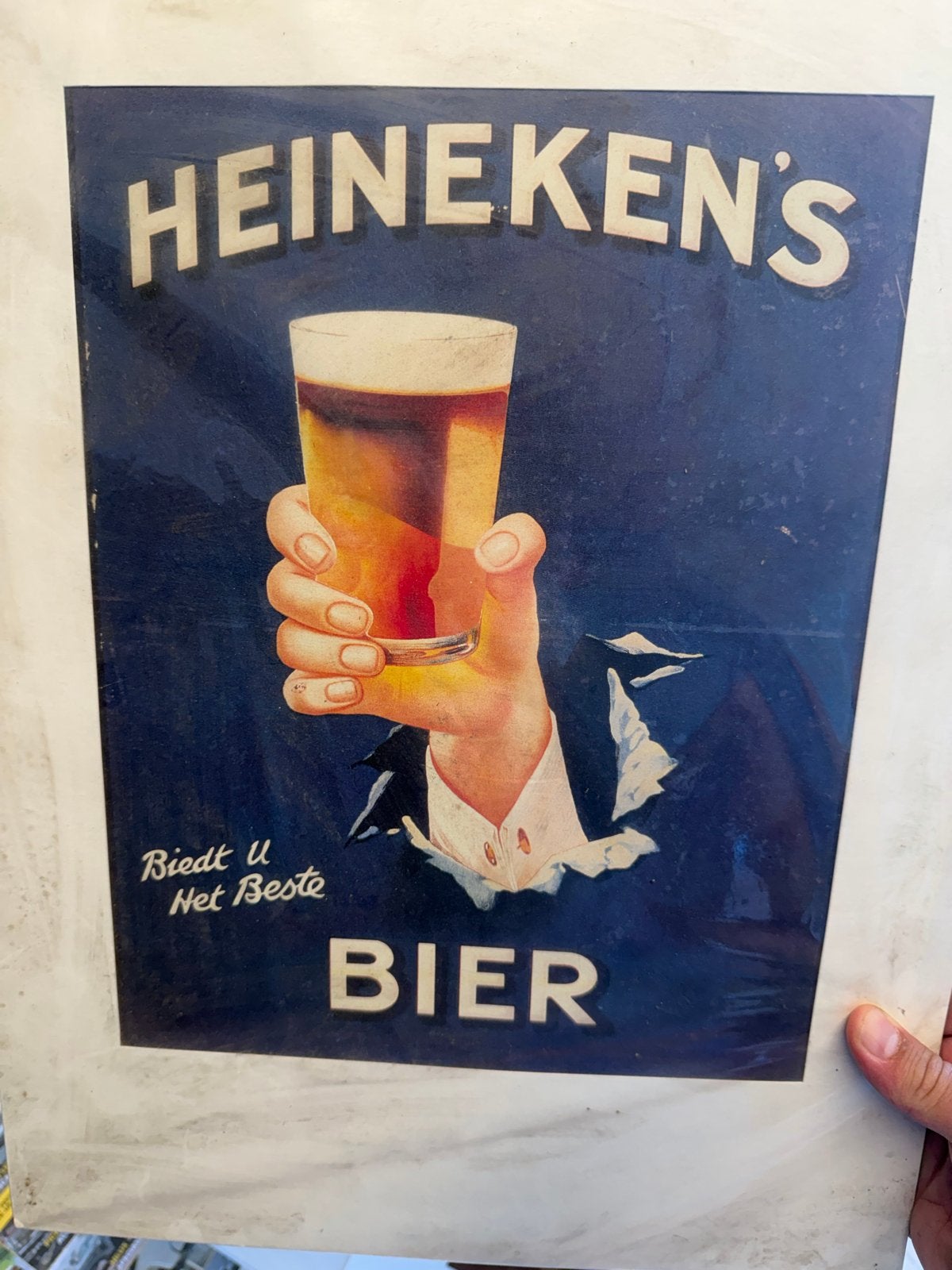 Vintage Heineken's Bier Reclamebord - 'Biedt U Het Beste', Ophalen of Verzenden, Zo goed als nieuw, Reclamebord