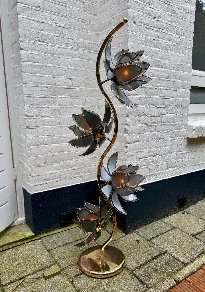 Vintage Lotus vloerlamp in Hollywood Regency-stijl, Ophalen