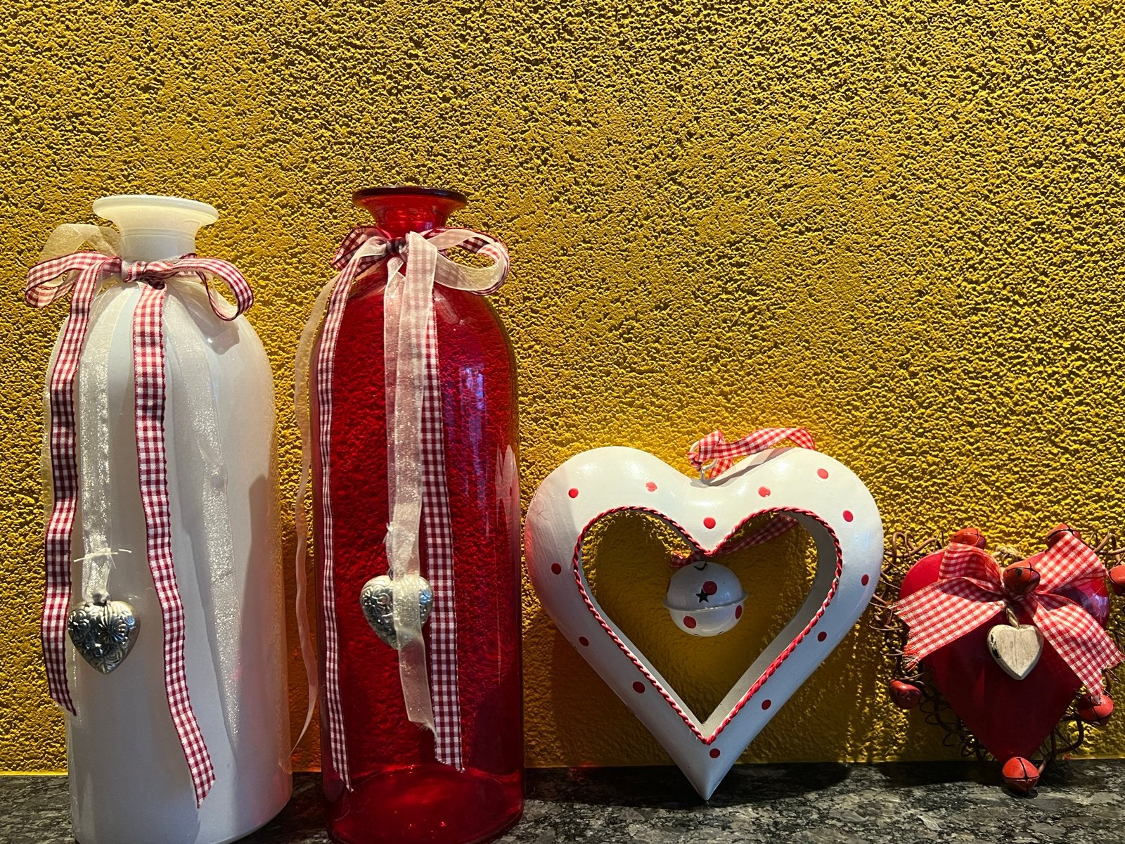 Decoratieve vazen en harten set, Meerkleurig, Ophalen of Verzenden, Glas, Landelijk