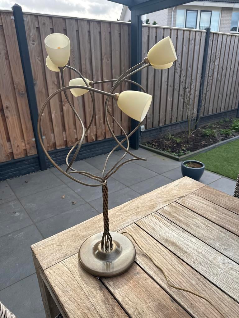 Unieke vintage tafellamp met 6 kelkjes, Huis en Inrichting, Ophalen, Gebruikt, Glas, 50 tot 75 cm