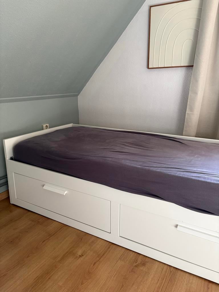Uitschuifbaar bed met opberglades - Een- of tweepersoons, 90 cm, Wit, Tweepersoons, Ophalen of Verzenden