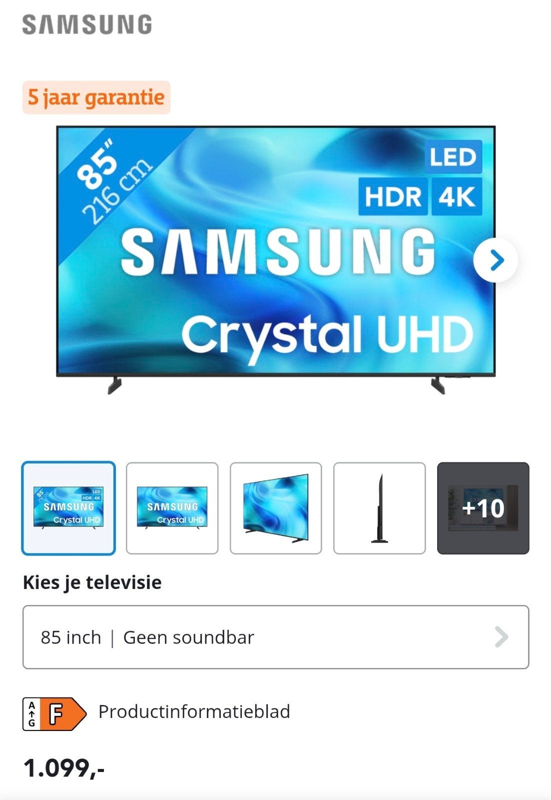Samsung 85U8000K 85 inch 4K Crystal UHD Smart TV, Ophalen, LED, Zo goed als nieuw, Samsung