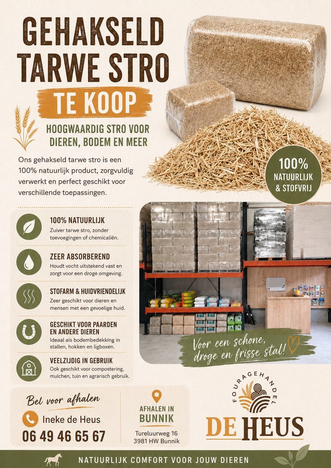 Gehakseld  tarwe  stro  te koop, Ophalen of Verzenden, Nieuw, Overige typen