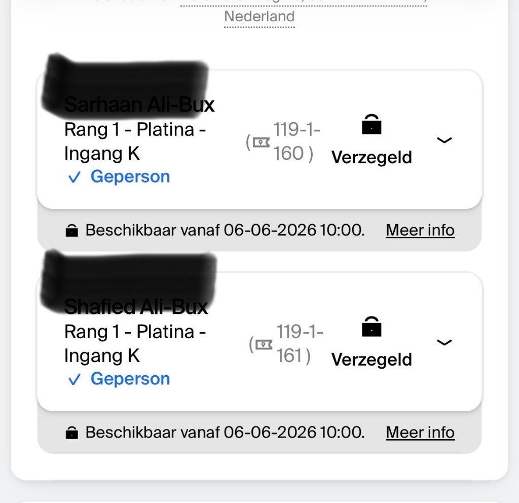KANYE WEST TICKETS 6 JUNI RANG 1 vak 119, Tickets en Kaartjes, Twee personen, Juni