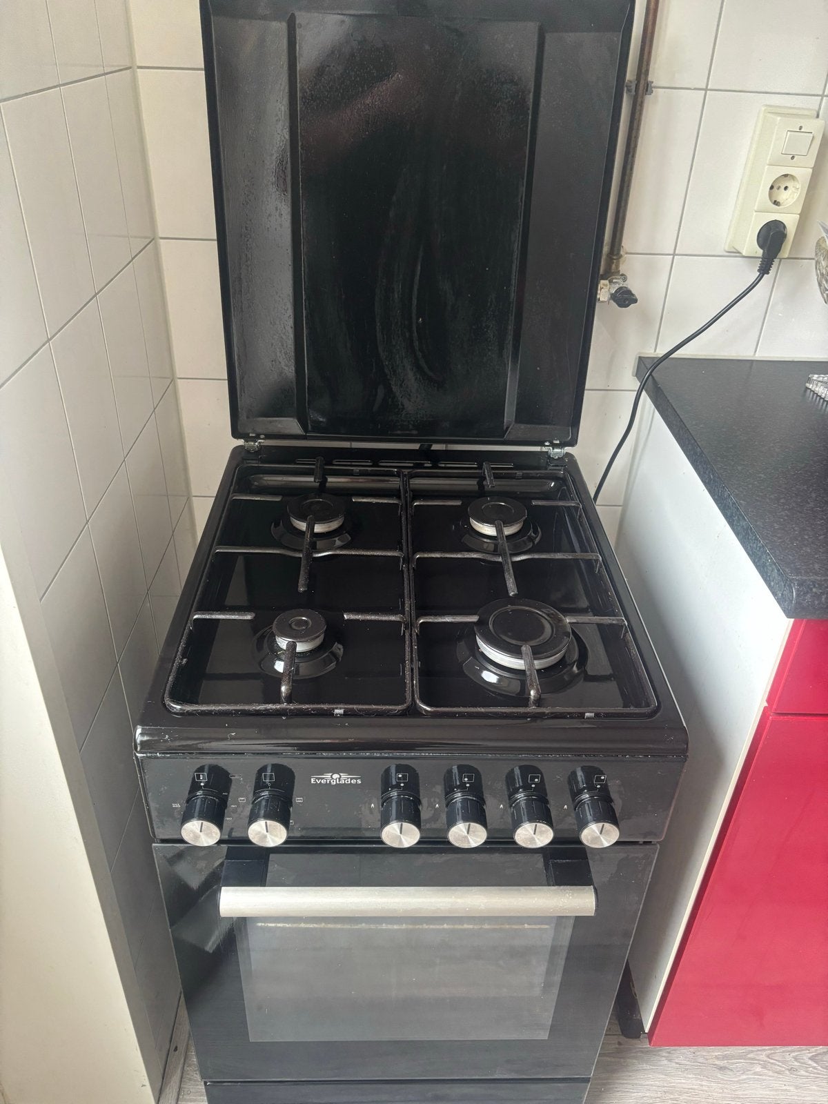 Everglades gasfornuis met oven - Zwart, Ophalen, Gebruikt, 4 kookzones, Gas