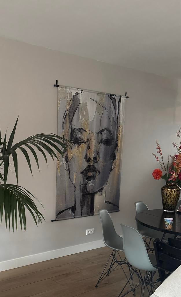 Wandkleed met gezicht, zwart, grijs en goud, Huis en Inrichting, Woonaccessoires | Wanddecoraties, Zo goed als nieuw, Ophalen