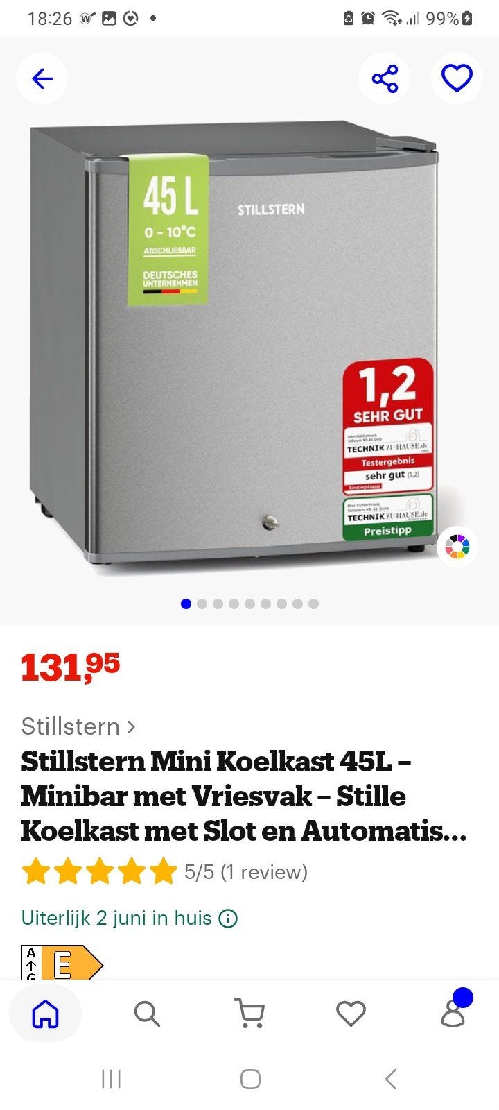 Stillstern Mini Koelkast 45L - Minibar met Vriesvak, Witgoed en Apparatuur, Minder dan 85 cm, Nieuw, Ophalen of Verzenden, Minder dan 75 liter
