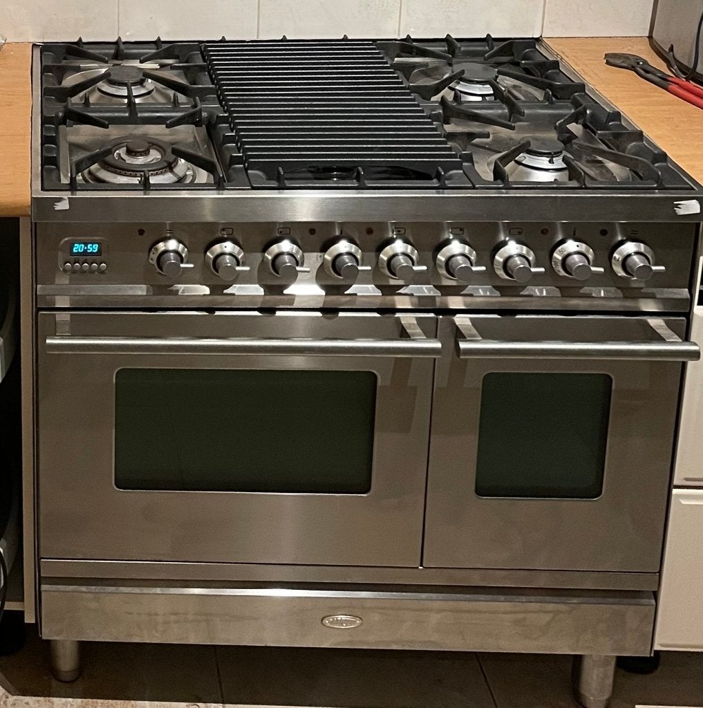 Boretti VFP94IXG gasfornuis 90 cm RVS - fry-top & draaispit, Gebruikt, 60 cm of meer, Gas, Vrijstaand