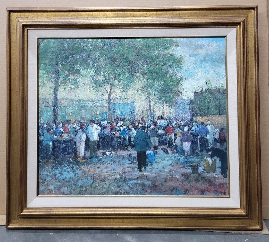 Maurice DE MEYER, druk geanimeerd markttafereel, Antiek en Kunst, Kunst | Schilderijen | Klassiek, Doek, Impressionistisch, Ophalen of Verzenden