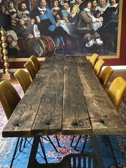 Industriële tafel, Huis en Inrichting, Tafels | Eettafels, Ophalen, 200 cm of meer, 50 tot 100 cm, Zo goed als nieuw