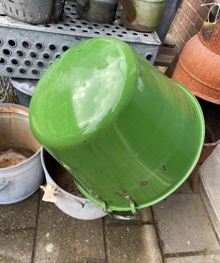 Groen emaille goulash pan uit  Hongarije, Antiek en Kunst, Ophalen