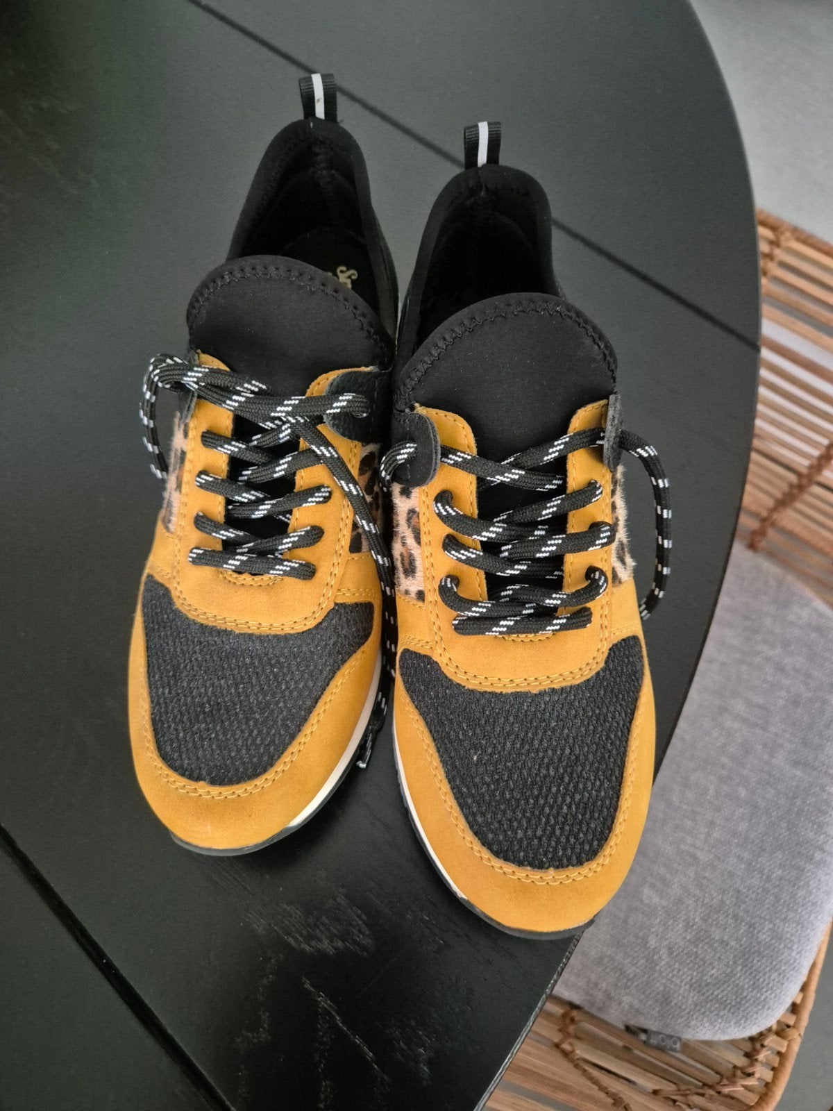 Rieker Sneakers Dames - Zwart/Okergeel met Luipaardprint, Ophalen, Zwart, Rieker, Sneakers of Gympen