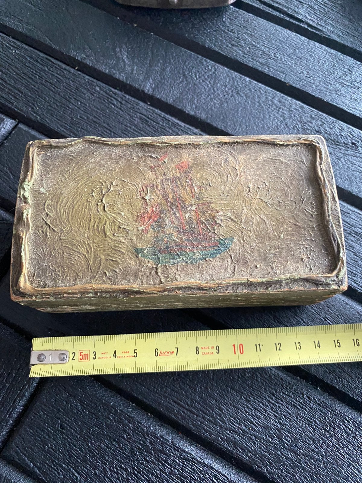Antiek doosje hout voc schip, Verzenden