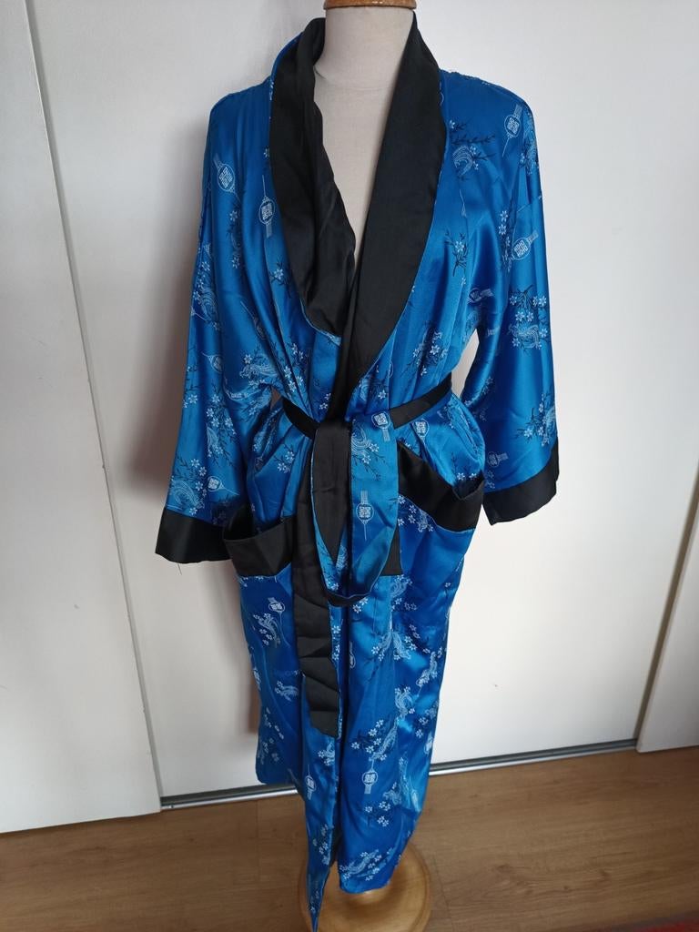 Badjas kimono twee kanten draagbaar blauw zwart, Ophalen of Verzenden, Zo goed als nieuw