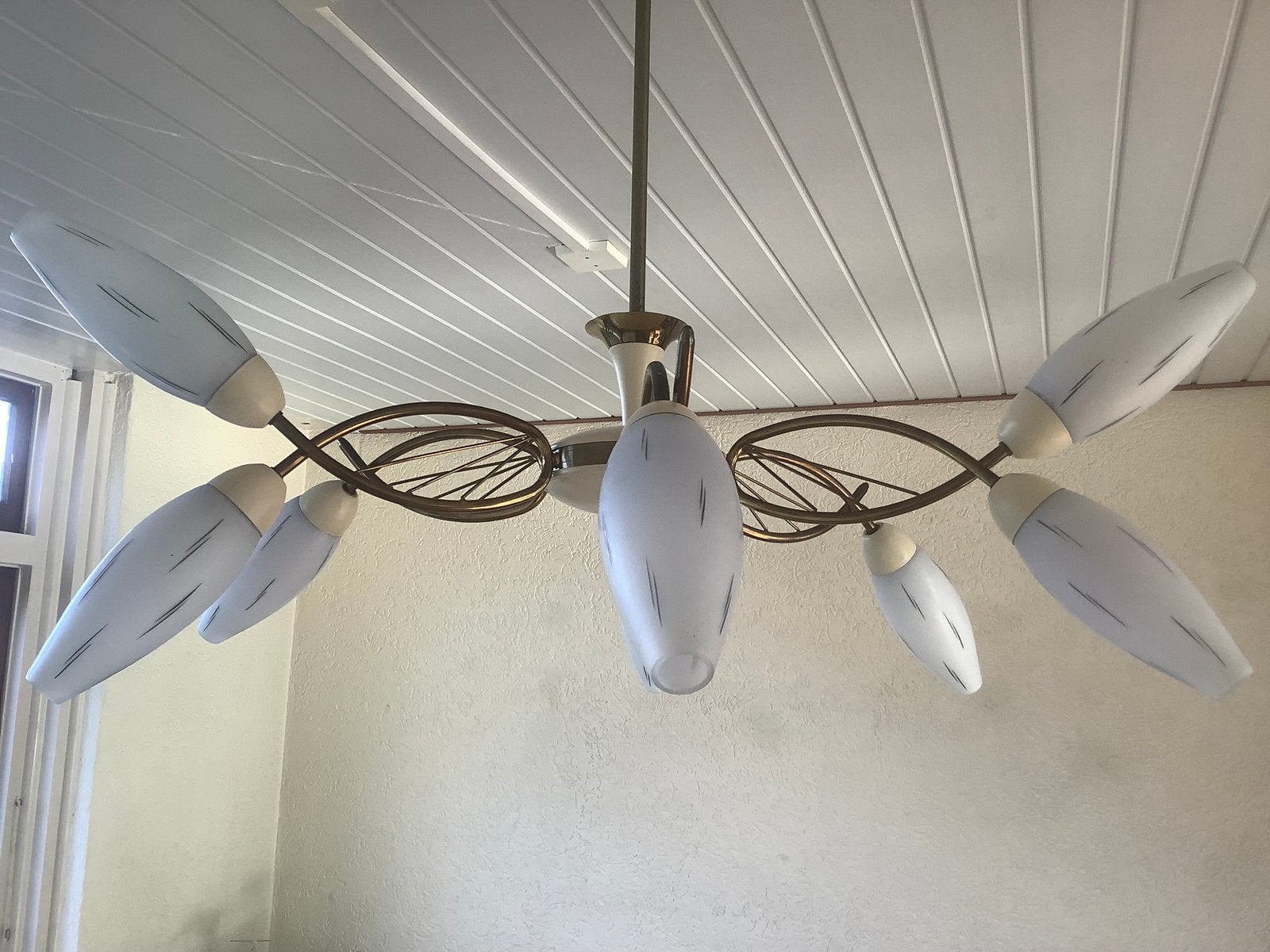 Vintage jaren 50 mid century plafond spider lamp, Ophalen, Gebruikt