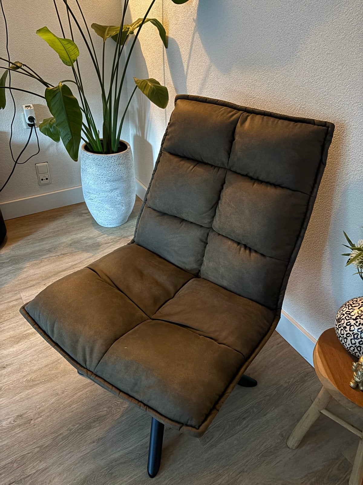 2x Draai fauteuil Clayton in groene stof, Ophalen, 75 tot 100 cm, Zo goed als nieuw, Stof
