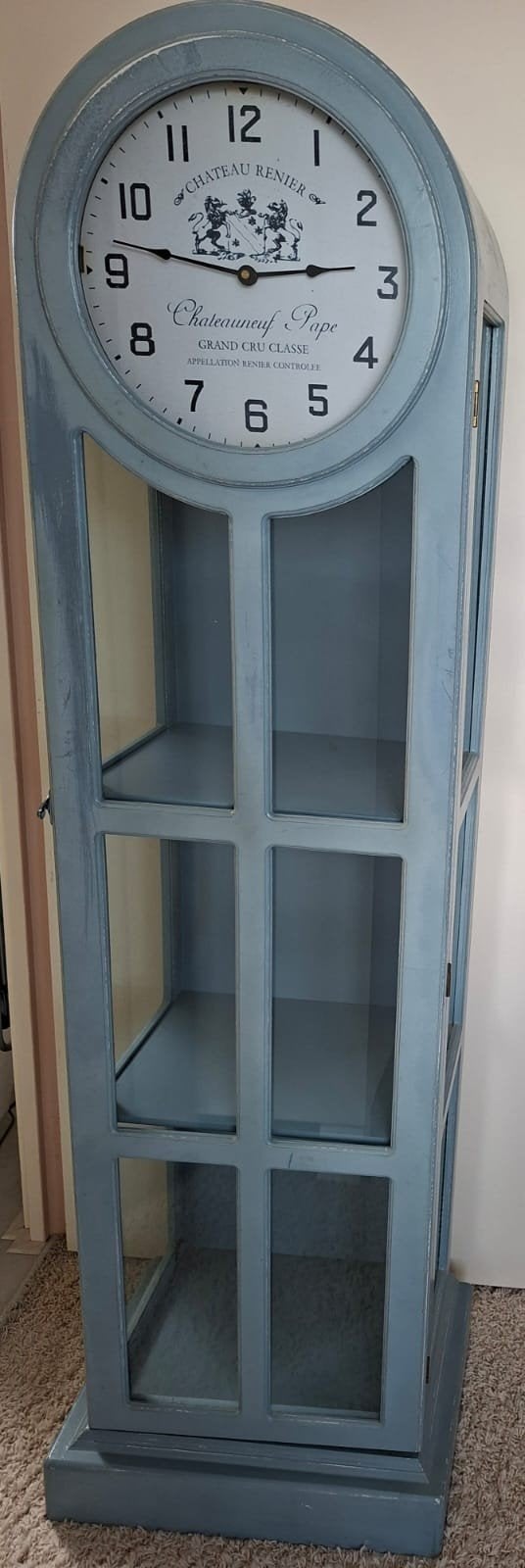 Grijze Vitrinekast met klok, Ophalen of Verzenden, 25 tot 50 cm, Minder dan 50 cm, 150 tot 200 cm