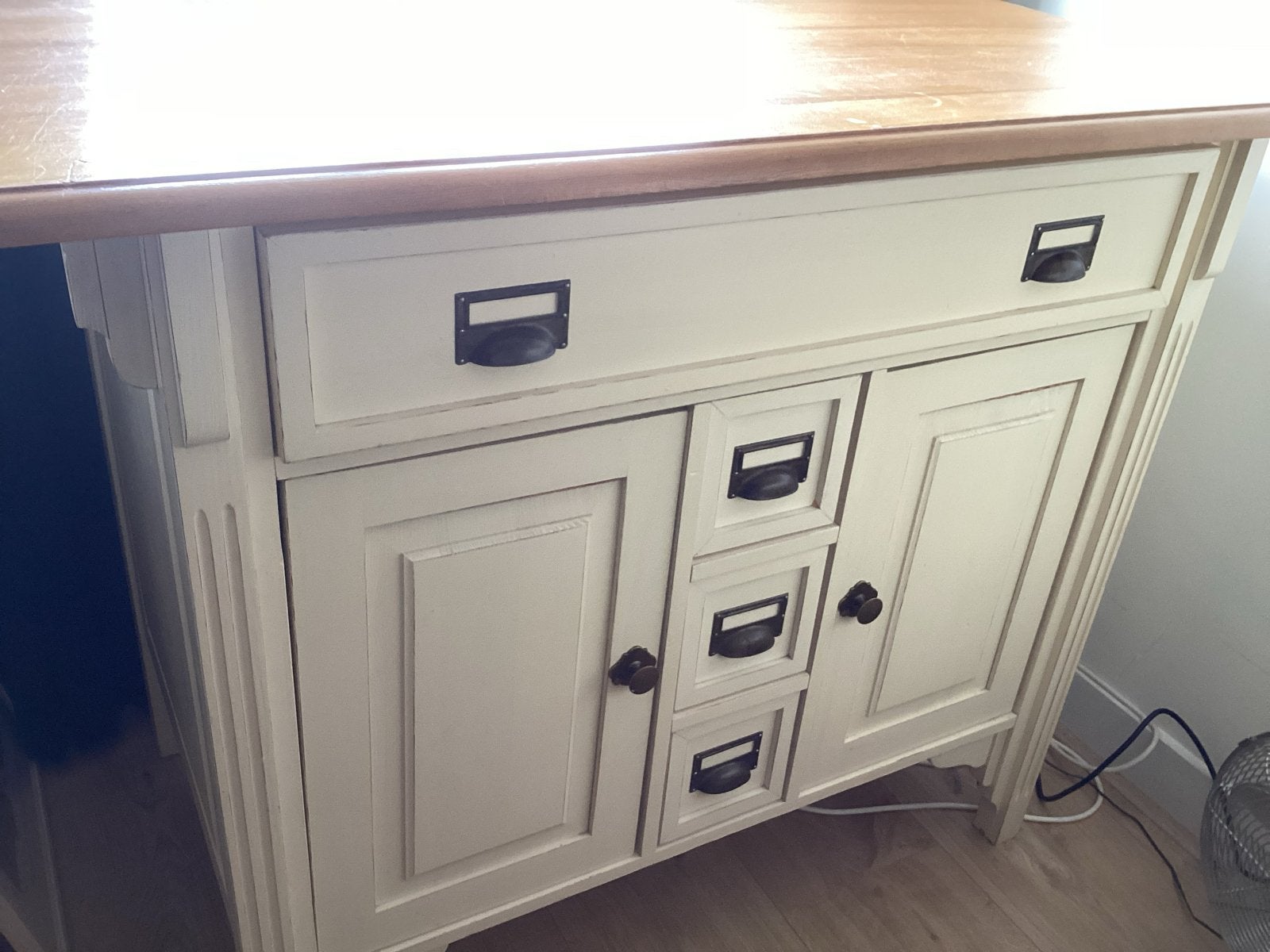 Commode - Crème met houten blad, Ophalen, Gebruikt, 50 tot 70 cm, 100 cm of meer
