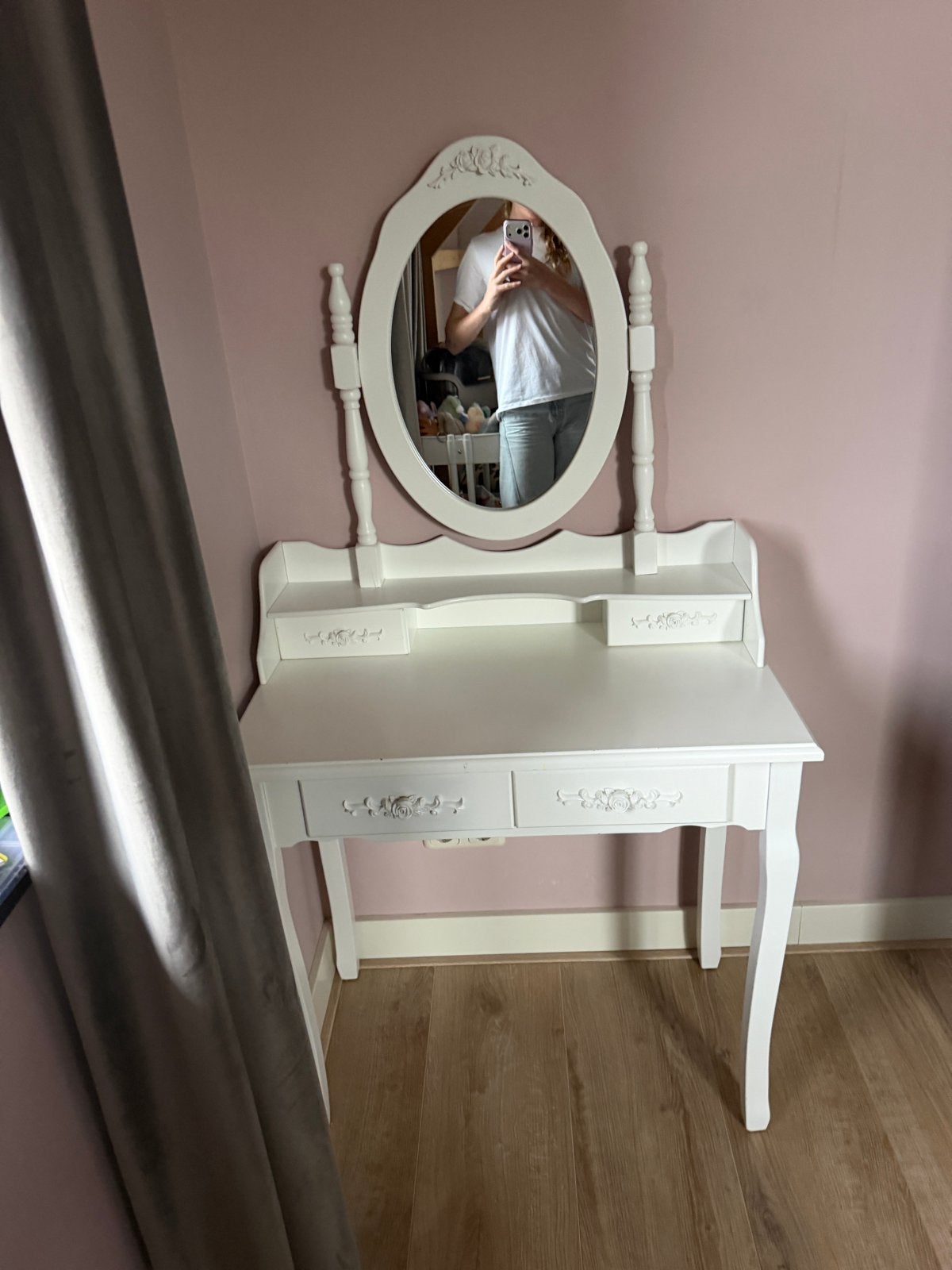 Witte kaptafel met spiegel en lades, Ophalen, Gebruikt, 100 tot 150 cm, 50 tot 100 cm