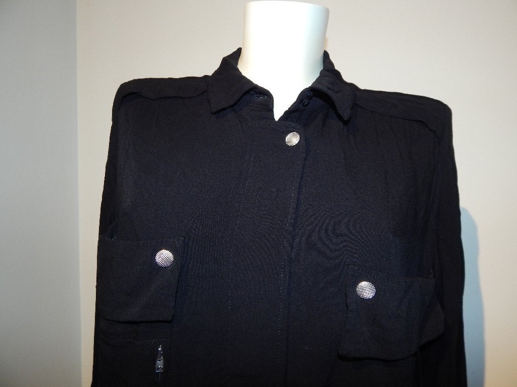 Iro zwarte stoere blouse zilveren drukkers zak rits 40, Maat 38/40 (M), Verzenden, Zwart, Iro