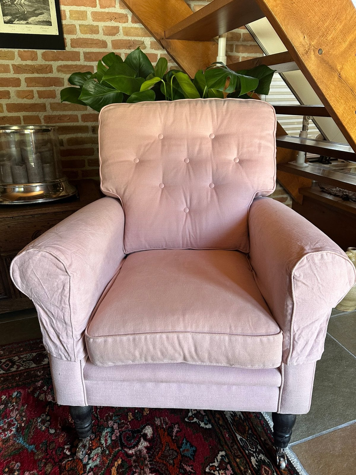 2x Roze Fauteuils, Huis en Inrichting, Fauteuils, Ophalen, Zo goed als nieuw, Stof, 75 tot 100 cm
