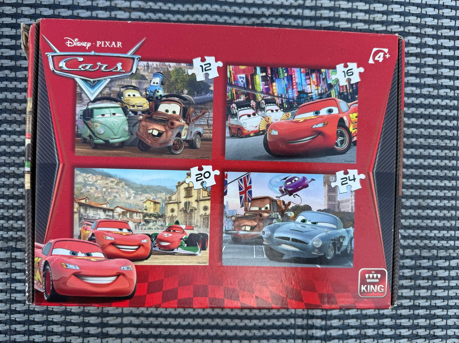 Disney Pixar Cars Puzzelset (4 in 1) - King, Ophalen of Verzenden, 10 tot 50 stukjes, Gebruikt, 4 tot 6 jaar