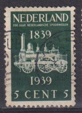Nederland 1939 nr. 325 Spoorwegen 100 jr. Trein AMSTERDAM, Verzenden, Gestempeld, Treinen