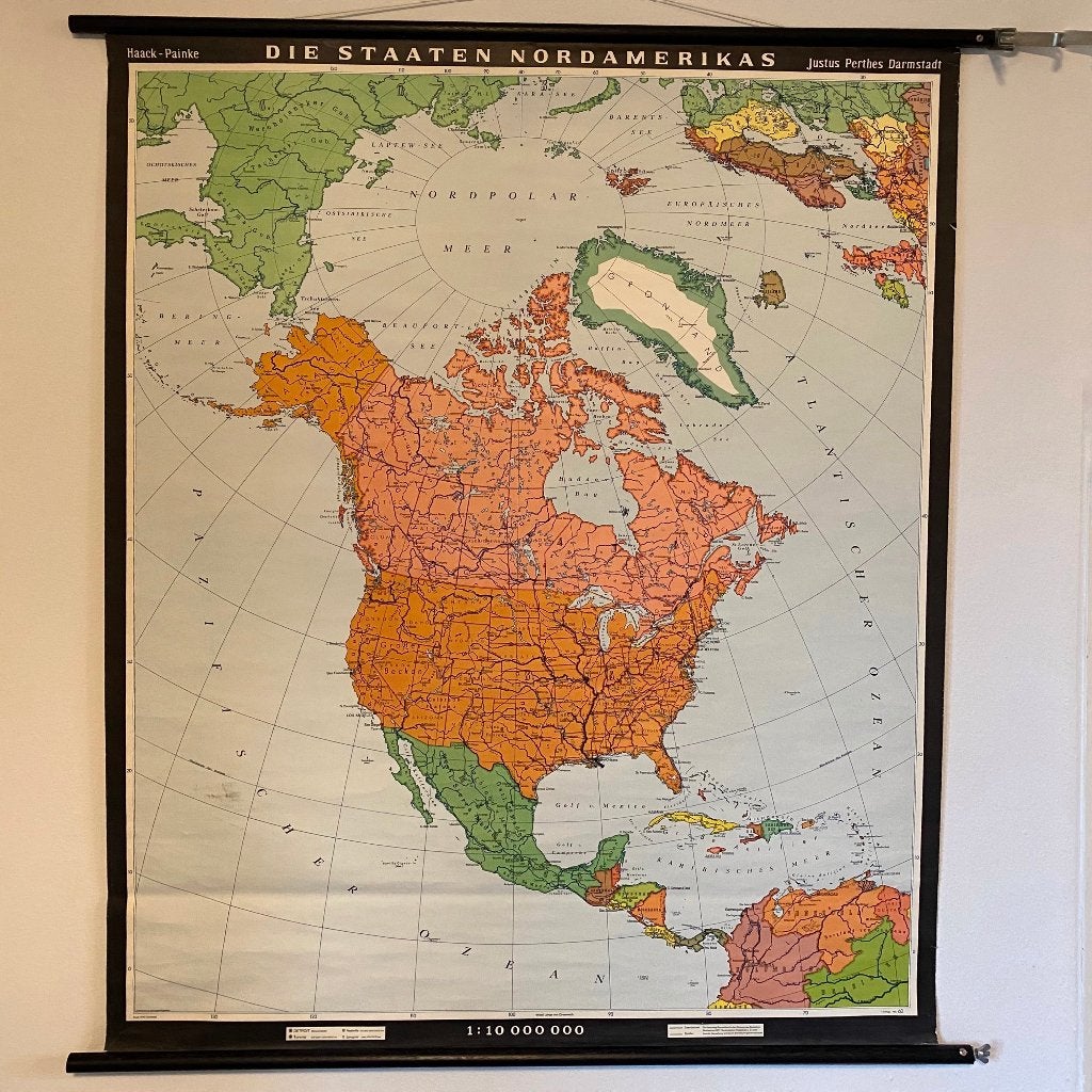 Wandkaart Noord-Amerika – Haack, Antiek en Kunst, Antiek | Schoolplaten, Ophalen of Verzenden, Aardrijkskunde