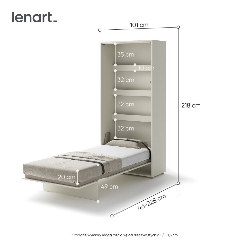 Concept opklapbed verticaal - 90x200 - Cashmere, Niet ingevuld, Niet ingevuld, Niet ingevuld