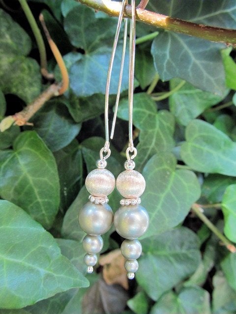 Oorbellen Long Soft Green swarovski parels-kraal zilver, Hangers, Nieuw, Groen, Zilver