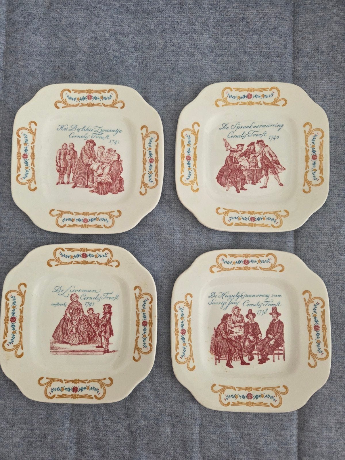 4 Boch Frères bordjes Cornelis Troost - Made in Belgium, Ophalen of Verzenden
