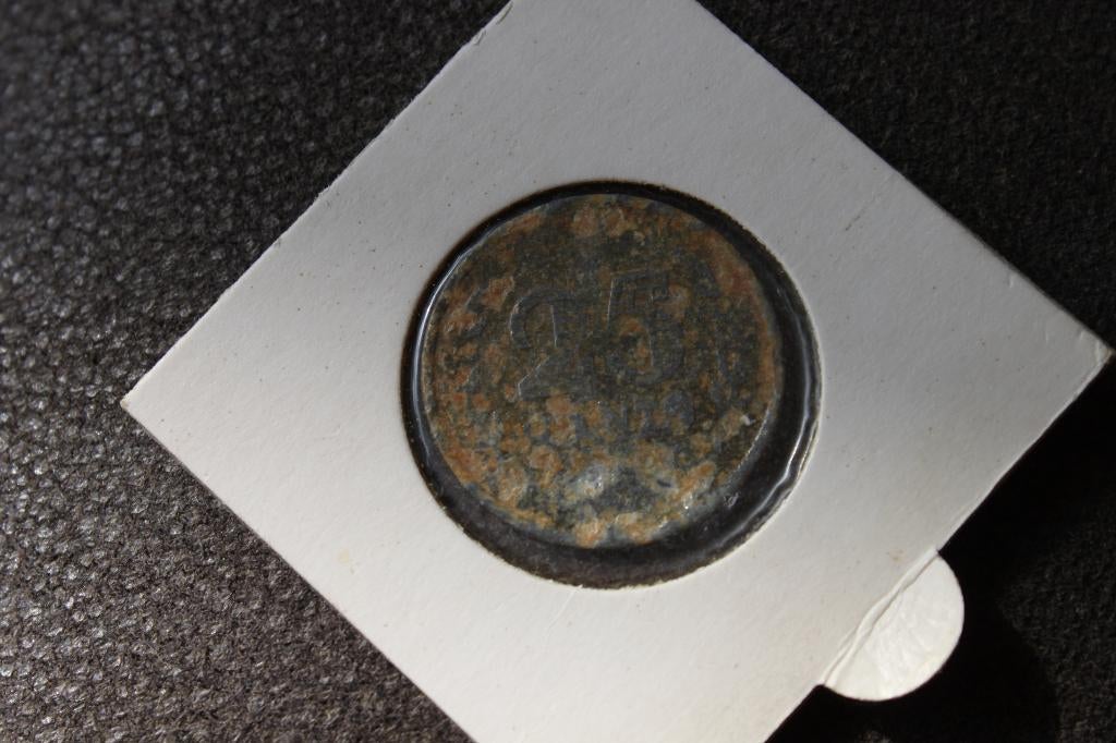 zinken kwartje bodemvonst, Ophalen of Verzenden, Koningin Wilhelmina, 25 cent, Losse munt