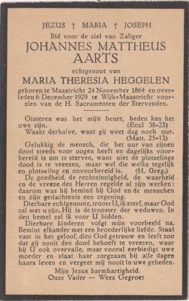Johannes M. Aarts 1864 Maastricht + 1929 Maastricht, 65 jr, Verzamelen, Ophalen of Verzenden