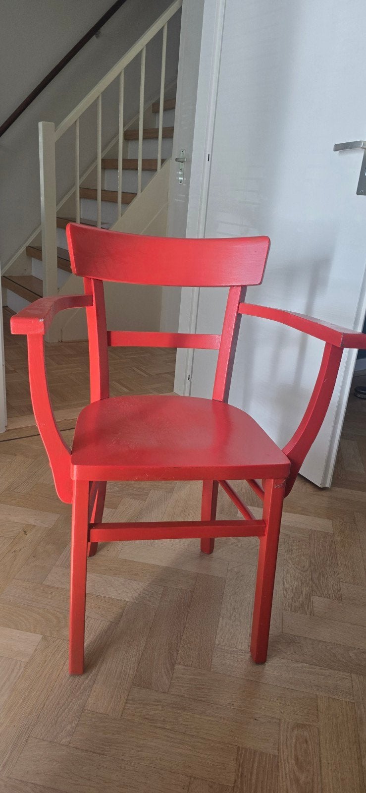 Vintage rode houten bureaustoel, Ophalen, Gebruikt, Vintage, Eén