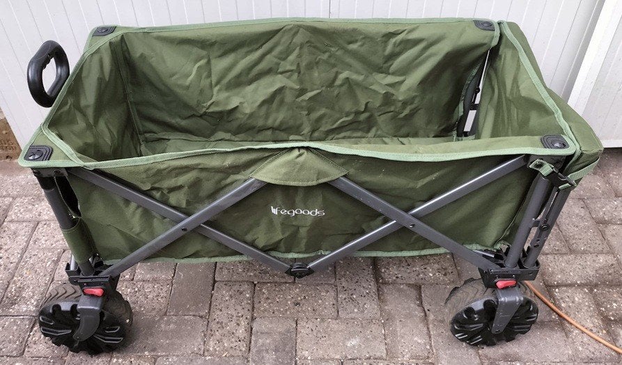 Lifegoods bolderkar 130KG 200L uitklapbare achterkant groen, Caravans en Kamperen, Ophalen, Opvouwbaar, Zo goed als nieuw