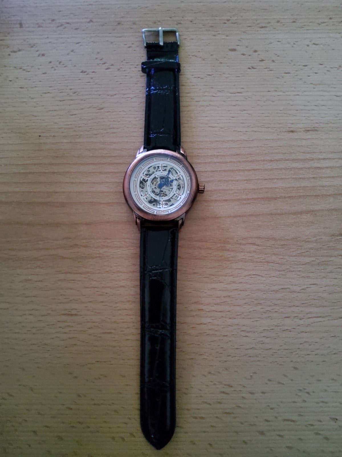 Winner Skeleton Horloge - Zwart Leer & Koperkleurig, Ophalen of Verzenden