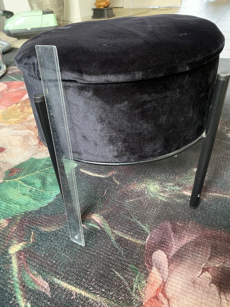 Klein zwart fluwelen opberg poefje - diameter 30 cm, 28 cm, Ophalen, Minder dan 50 cm, Rond, Minder dan 50 cm