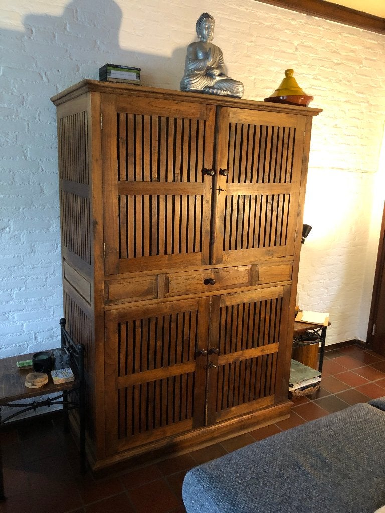 Tafel,stoelen, kast side table koloniaal, Ophalen of Verzenden, Gebruikt, Koloniaal, 4 tot 6 stoelen