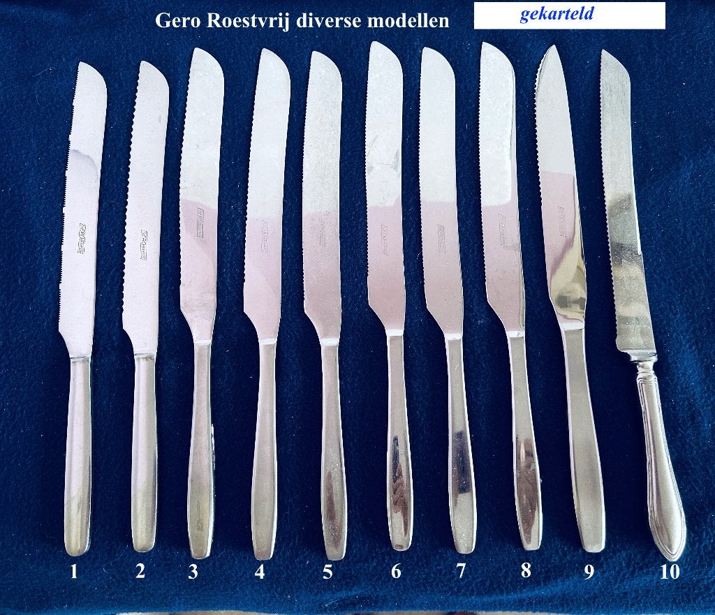 14 Gote Gekartelde MESSEN € 5 p/s Gero Roestvrij + Zilmeta, Ophalen