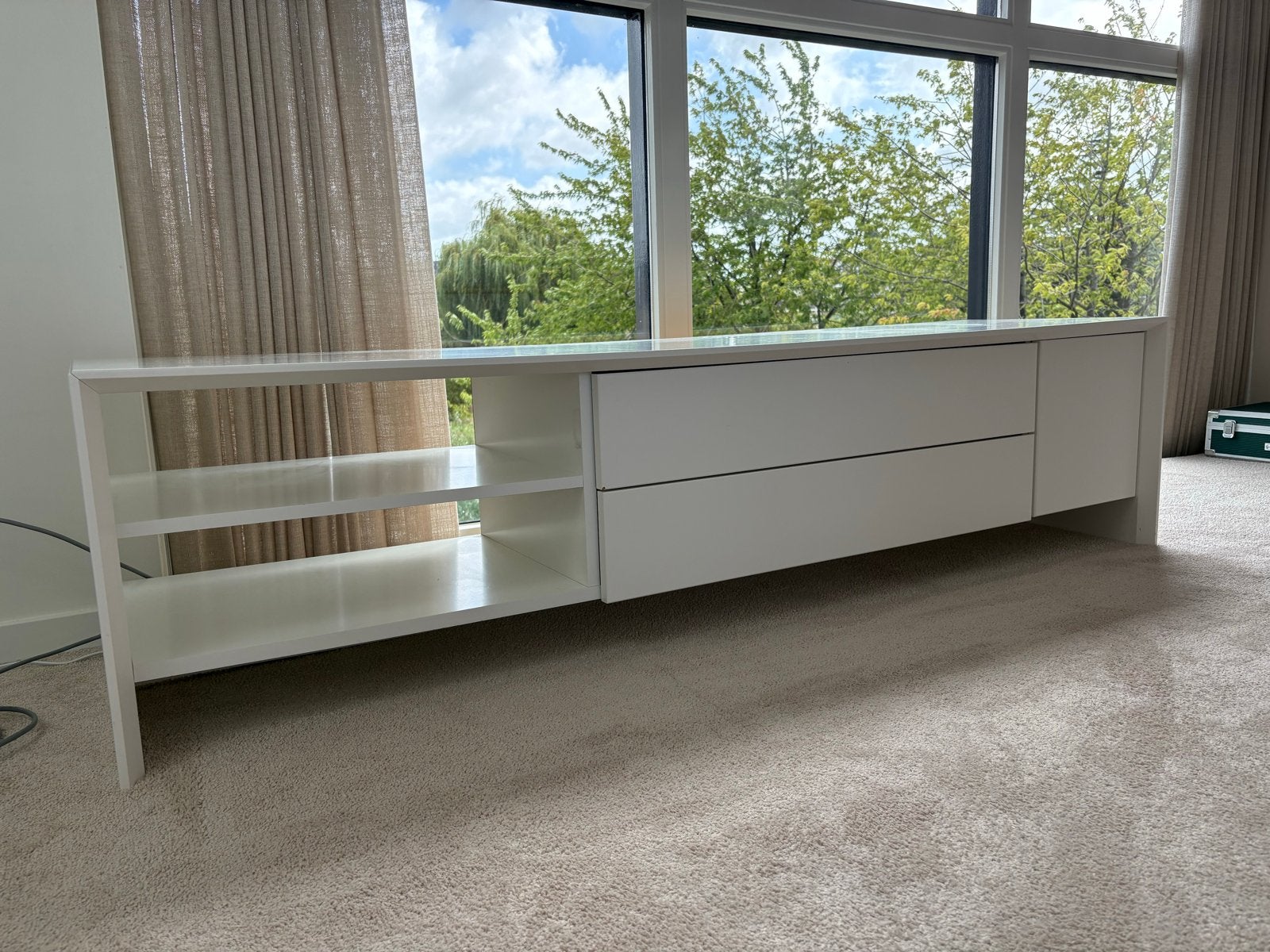 Wit dressoir met lades en kastje - 180x47 cm, Ophalen, Gebruikt, 150 tot 200 cm, Minder dan 100 cm