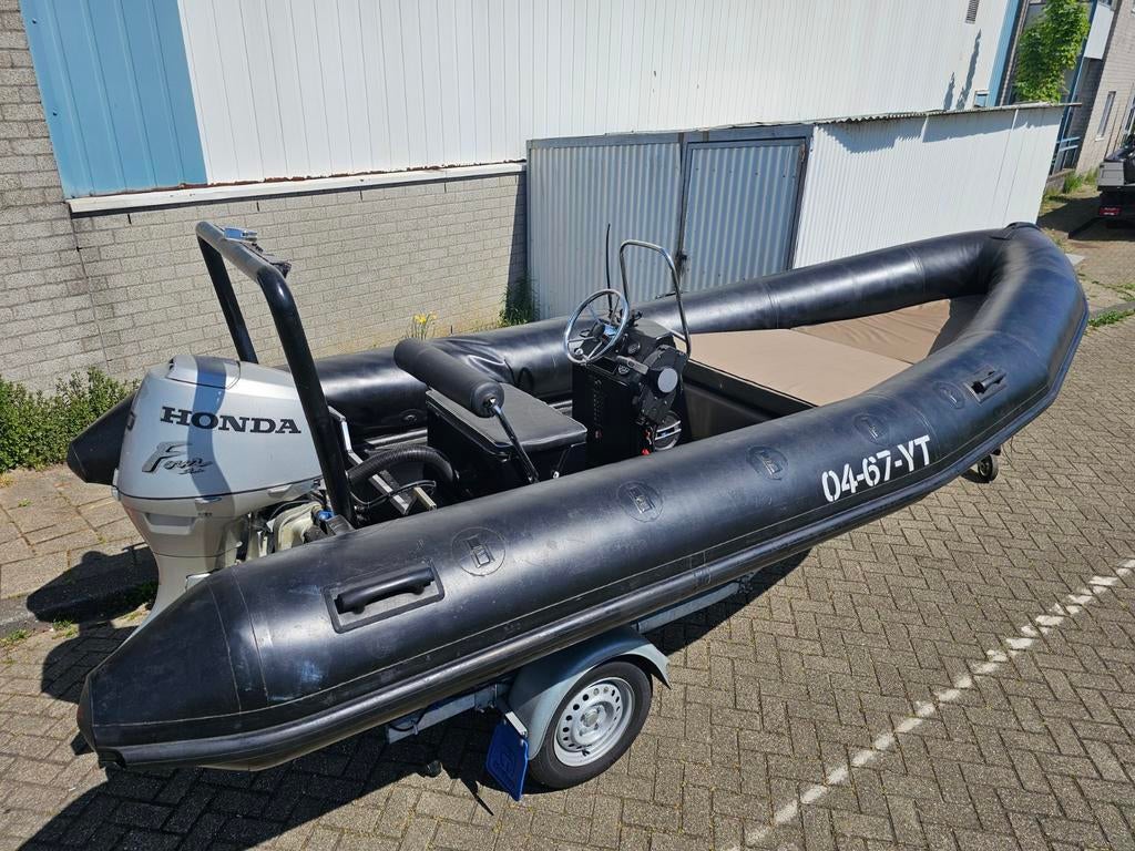 Rib boot 5m + Honda 50 pk + trailer, Watersport en Boten, Rubberboten, Gebruikt, Benzine, Minder dan 70 pk, Overige materialen
