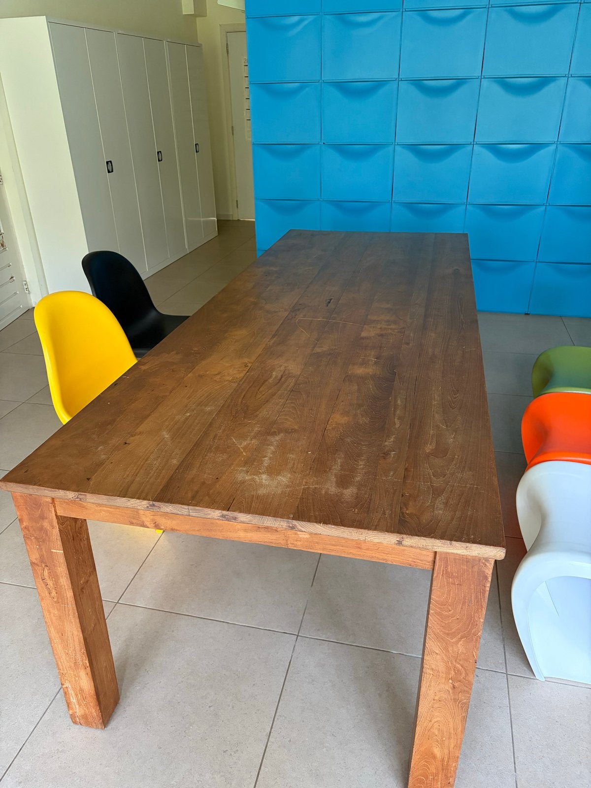 Zware massieve eiken tafel - 260x100 cm, Ophalen, Strak, Gebruikt, 100 tot 150 cm