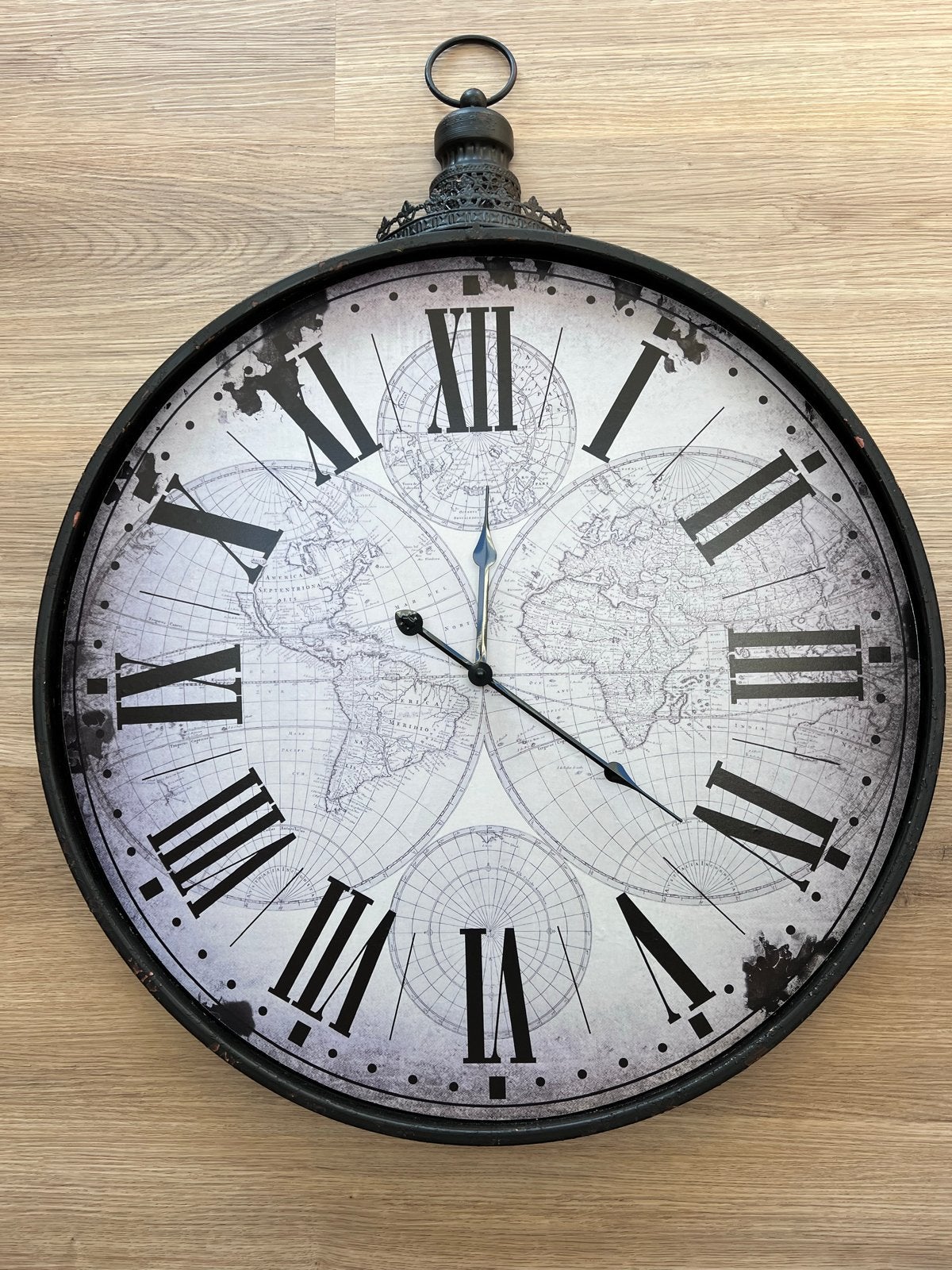 Wandklok Wereldkaart Design - Antiek Zwart, Ophalen, Wandklok, Vintage, Analoog