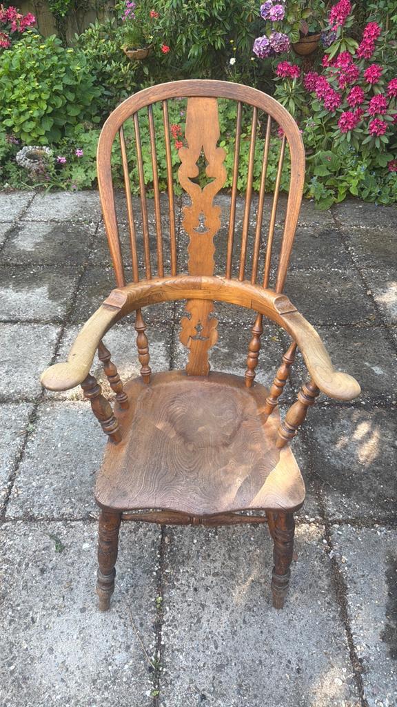 Vintage houten Windsor captain’s chair / armstoel, Ophalen of Verzenden