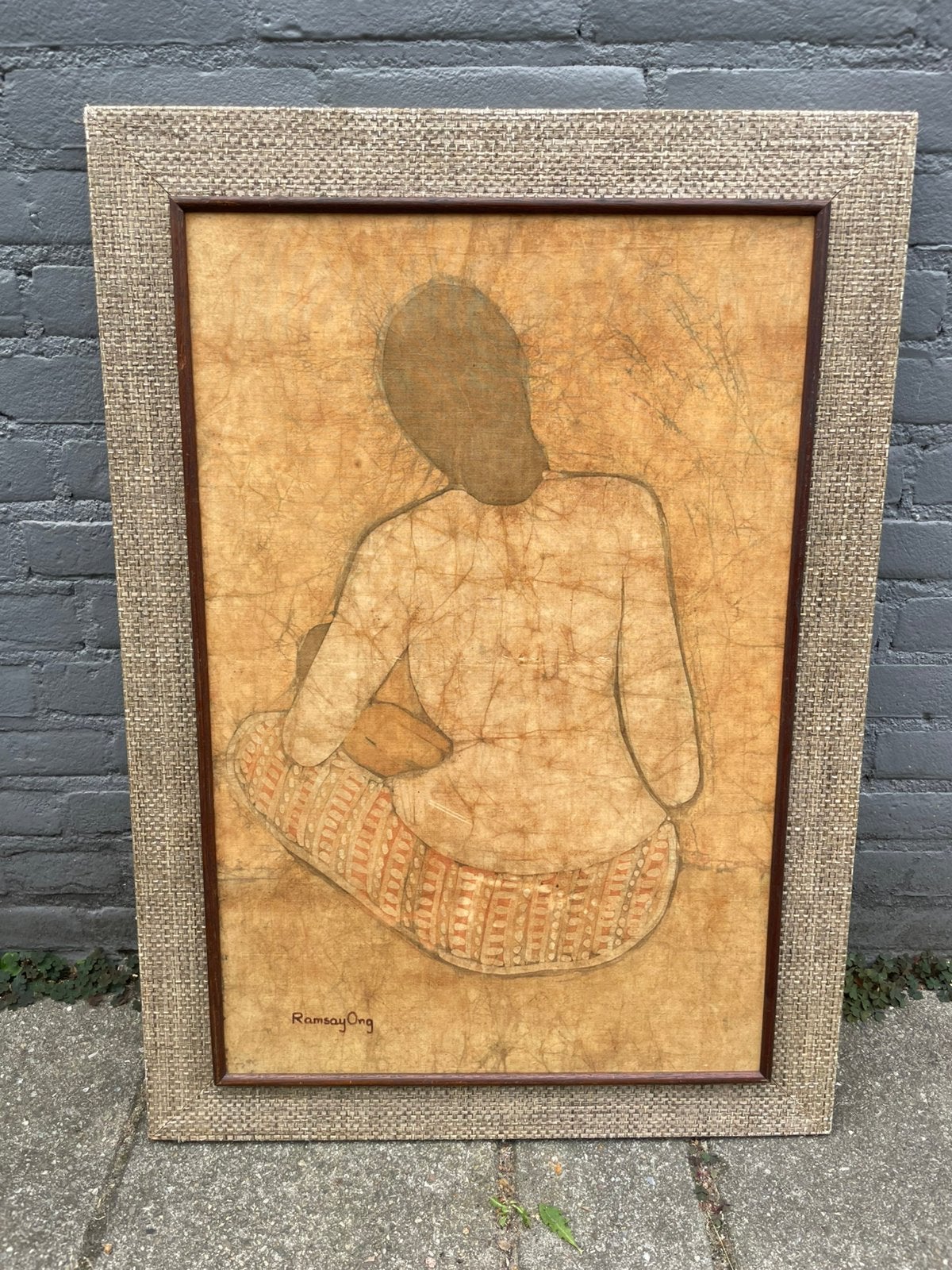 Origineel Batik Schilderij – Ramsay Ong (Maleisië) – Vintage, Ophalen, Gebruikt, Oosters, Bruin