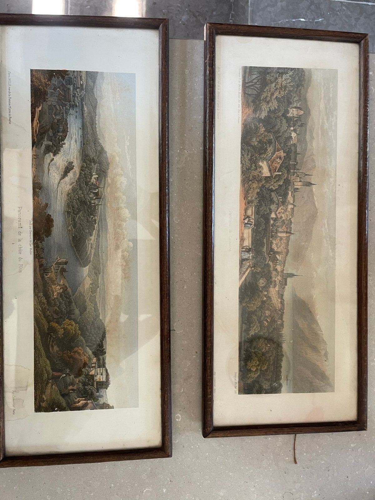 2 langwerpige schilderijtjes 17x43 en 17x41 cm, Ophalen of Verzenden, Landschap, Klassiek, Print