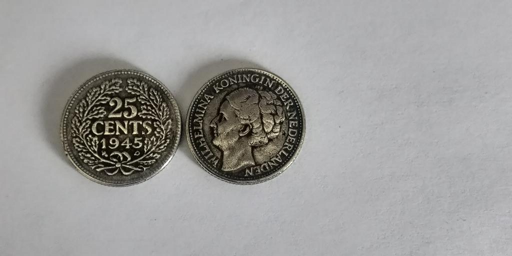1945 een 25 CENT Wilhelmina replica vaste pr € 2,70, Postzegels en Munten, Munten | Nederland, Verzenden, Koningin Wilhelmina