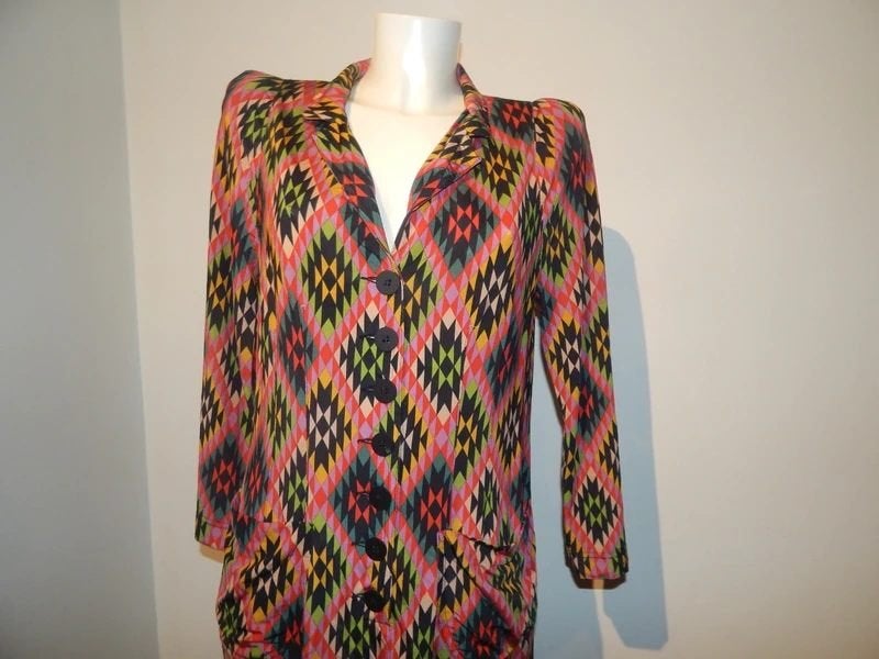 ML Collections kleurrijke stretch jurk power shoulder 44, Kleding | Dames, Maat 42/44 (L), Knielengte, Meerkleurig, Verzenden