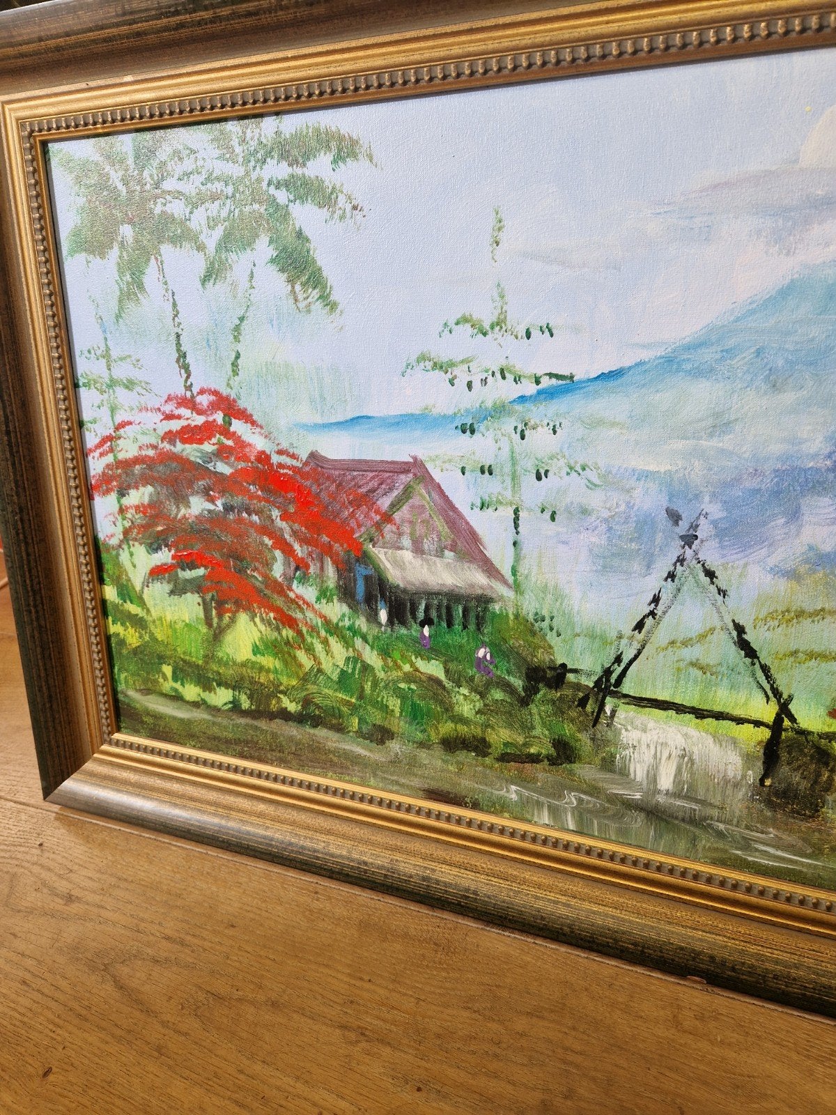 Tropisch Landschap Schilderij - Gesigneerd, Doek, Expressionistisch, Ophalen of Verzenden, Gesigneerd