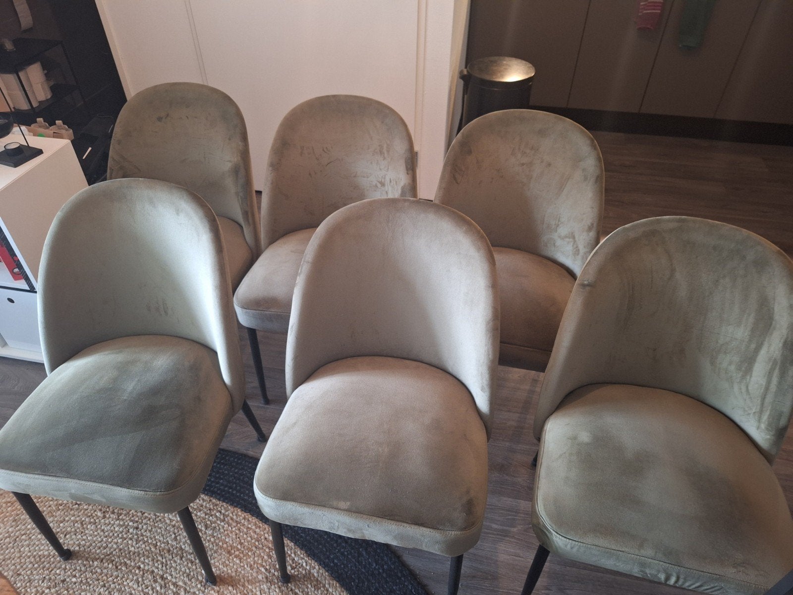 Set van 6 eetkamerstoelen in olijfgroen, Ophalen, Modern, Comfortabel, Gebruikt, Overige kleuren